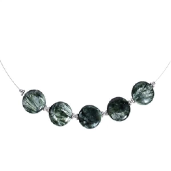 Collier Serafinit – 5 Coins à 16 mm & Silber, 45–50 cm verstellbar